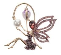 POPETPOP Elegant Rhinestone Studded Fairy Brooch Pin Alloy Clothing Accessory Smooth Surface for Banquet and Daily Use, Blue Flower Design Brooch for Girlfriend or Sister Random Color