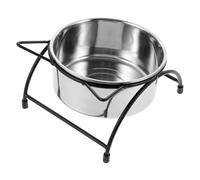 POPETPOP Elevated Black Stainless Steel Cat Bowl 12cm Single Bowl Ergonomic Pet Feeding Dish for Neck Protection and Anti-spill Use