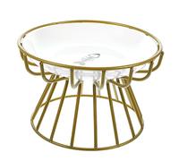 POPETPOP Elevated Cat Bowl Stand Ceramic Raised Cat Feeder Slow Feeder Bowl Metal Bracket Drinking for Daily Use