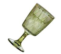 POPETPOP Embossed Wine Goblet 300ml Green Glass Round Mouth, Easy to Clean and Reusable Elegant Retro Style Drinks Glass Goblet for Home Dining and Entertaining