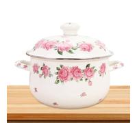 POPETPOP Enamel Cooking Pot 2.3L Flat Bottom Stock Pot with Double Handles for Easy Cleaning and Cooking
