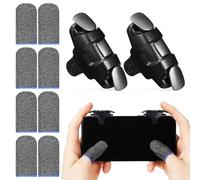 POPETPOP Ergonomic Mobile Game Triggers with Black Chicken King Gen Controllers and Silver Fiber Finger Sleeves High-sensitivity Buttons for Accurate Touch and Anti-friction Random Color