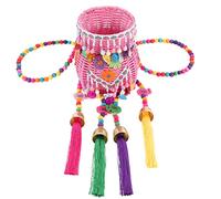 POPETPOP Ethnic Style Weaving Tassel Small Basket for Children Plastic Multi-Functional Storage Basket Suitable for Daily Life and Gift for Organizing Sundries