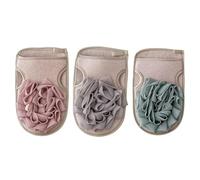 POPETPOP Exfoliating Shower Mitts 3Pcs Double-Sided Body Cleaning Gloves with Sturdy Stitching in Green, Light Brown, Pink for Household Bathing