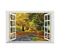 POPETPOP Fake Window Scenery Sticker with Landscape Patterned Design, Decorative Adhesive PVC Wall Sticker for Home and Shopping Centres, Creative Corridor Window View Mural