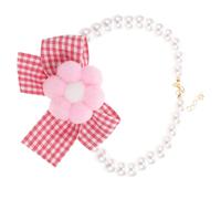 POPETPOP Fashionable Pet Necklace with Adjustable Bowtie and Faux Flower Beaded Collar for Cats and Small Dogs for Parties and Daily Wear Red Floral Design