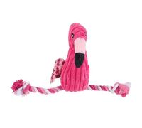 POPETPOP Flamingo Squeaky Dog Rope Toy for Interactive Play Sturdy Corduroy Plush Pink for Puppies and Small Dogs