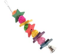 POPETPOP Foraging Hanging Wooden Bird Chew with Pull Strings and Star Shape for Parrots in Cage