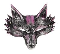POPETPOP Fox 3d Animal Mask Pu Black Realistic Fox Face Mask for Masquerade Events and Party Cosplay