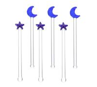 POPETPOP Glass Cocktail Stirrers with Moon and Star Design 6pcs Multi-Function Reusable Drink Sticks for Restaurants and Milk Tea Shops