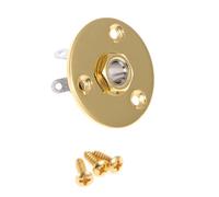 POPETPOP Golden Guitar Jack Plate Set round 1/4 Inch 6.35mm Jack Socket and Plug Made of Iron and Copper Plated for Long-lasting Use Fits Electric Guitar and Bass Includes 3 Mounting