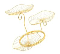 POPETPOP Golden Iron Three Tier Fruit Basket with High Foot Design | Ventilated Storage, Modern Decor Display, for Kitchen Countertop and Dining Table, Sturdy Metal Wire