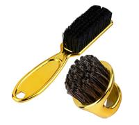 POPETPOP Golden Neck Barber Brush for Hair and Beard Grooming, Abs and Nylon Material with Long Handle and Ring Handle, Gentle on Skin, for Precise Grooming and Professional Barber Use