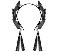 POPETPOP Gothic Black Headband for Women with Delicate Wing Motif, Comfortable Resin and Plastic Hair Hoop, Unique Style Hair Accessories Suitable for Parties and Festivals