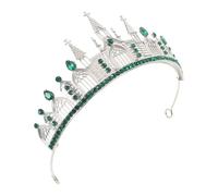POPETPOP Gothic Dark Queen Tiara Crown Headpiece with Silver Green Crystals, Dramatic Carnival Bridal Hair Accessory for Women’s Prom, Photo Shoot, and Birthday Party