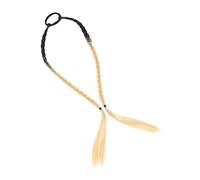 POPETPOP Gradient Braided Hair Extension Wig with Hair Rope Natural High Ponytail Braid Extension for Women Elegant Brown to Black to Linen Comfortable and Easy to Wear for Casual and