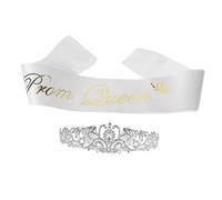 POPETPOP Graduation Party Decorations Prom Queen Satin Sash Rhinestone Crown Headband Set for Special Events Lightweight Stylish Accessory for Dance Parties Weddings and Celebrations