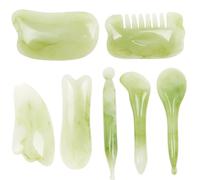 POPETPOP Gua Sha Scraping Massage Tool Set Green Artificial Resin 7pcs Creative Style Facial Massager that Increases Blood Flow and Oil Absorption for Face and Body for Skin