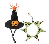 POPETPOP Halloween Cat Hat and Scarf Cat Collar Pumpkin Pattern Adjustable Witch Hat and Scarf for Small Dog Costume Cute Pet Prop for Party