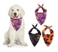 POPETPOP Halloween Dog Collar Bibs, 3pcs Puppy Pet Bibs, Triangular Scarf, Saliva Towel, Pet Necklace Decor, Dog Costume Accessory (purple, Black, Orange)