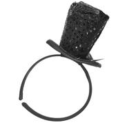 POPETPOP Halloween Mini Top Hat Headband Black Sequin Fascinator with Bow Comfortable Wear Versatile Party Match Plastic Material for Christmas and Halloween