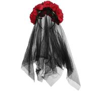 POPETPOP Halloween Veil Headband with Red Rose Accents: Festival Makeup Veil for Carnival Parties, Day of The Dead Headpiece