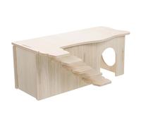 POPETPOP Hamster Hideout Wooden House with Ramp and Multi-Chamber Design, Mouse and Small Animal Shelter for Indoor Habitat and Play