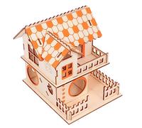 POPETPOP Hamster House Toy Double-layer Wooden Hideout for Small Animals Orange Hamster Villa Detachable Roof for Exercise and Nesting