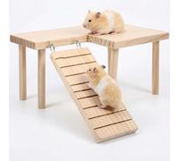 POPETPOP Hamster Platform with Climbing Bridge, Wooden Hamster Cage Accessories Play Stand for Gerbils Mice Small Pets, 28x17x13.5 cm