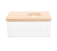 POPETPOP Hamster Sand Bath Room Acrylic Sand Bath Box with Ventilated Wooden Lid Suitable for Small Animals and Mice 16.5X11.5X6Cm