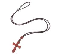 POPETPOP Hand Carved Wooden Cross Necklace with Cord, Rustic Brown Wood Crucifix Pendant for Women and Men, Versatile Religious Jewelry for Church Ceremonies and Faith Expression