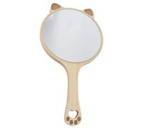POPETPOP Handheld Cosmetic Mirror Cat Ear Shape 15cm High Definition Surface Compact Wooden Handle Practical Design for Travel Carry in Bag