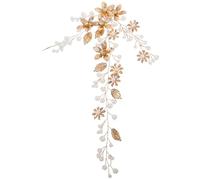 POPETPOP Handmade Golden Beaded Bridal Headband Wedding Hair Accessory Lightweight Comfortable Headpiece for Women Bride Enhancing Wedding Dress Elegance