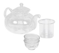 POPETPOP Handmade Heat-Resistant Small Glass Teapot Set 3pcs 250ml Lead-Free Gongfu Tea Kettle with Infuser and 2 Magnolia Cups for Household and Party Catering