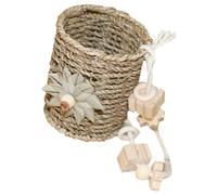 POPETPOP Hanging Bird Nest Swing Bed for Parrots and Parakeets Woven Natural Straw Warm Sleeping Hut with Wooden Chew Cage Hammock Bird House