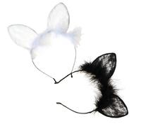 POPETPOP Headband with Comfortable Fit 2pcs Rabbit Ear Lace Hair Accessories and Well Decorated Design for Cosplay Party for Anniversary or Fancy Ball Events