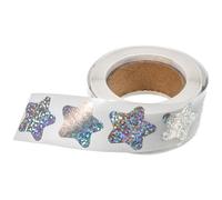 POPETPOP Holographic Star Reward Stickers Roll, Waterproof PVC Pentagram Decorative Labels for Reward Charts and Teacher Praise, Adhesive Small Star Seal Stickers for School and Office Use