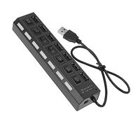 POPETPOP Hub with 7 Blue LED Indicators with Independent Port Control 7-port USB 2.0 Multi Port USB Adapter and Power Saving Features, Black Abs Material Portable for Home and Office Use