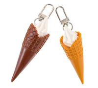 POPETPOP Ice Cream Shaped Keychain Bag Hanging Ornament 2pcs, Cream Vanilla Chocolate Cone Design Silver Ring, Cute Purse Key Ring Decor for Party Favors and Accessories