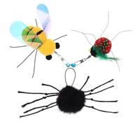 POPETPOP Interactive Cat Teaser Toys for Indoor Cats and Kittens 3pcs Refill Pack Soft Plush Feather Insect Replacement Attachments with Versatile Use for Physical Exercise at Homes