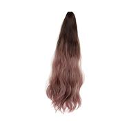 POPETPOP Invisible Gradient Clip-In Long Wavy Ponytail Wig for Women, Deep Brown to Pink Ombre Hairpiece with Small Tiger Clip, Natural-Looking Stylish Hair Extension for Daily Wear and