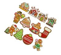 POPETPOP Iron on Sew on Applique Patches Set with Festive Christmas Tree and Gingerbread Men Designs Christmas 12pcs Embroidered, Polyester Material for Decorating for DIY Holiday Sewing