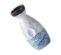POPETPOP Japanese Style Ceramic Sake Pot with Sea Wave Pattern, Glazed Hand-Painted Japanese Ceramics Sake Serving Bottle for Dining and Entertaining