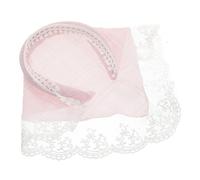 POPETPOP Knitted Triangle Scarf for Girls Lightweight Summer Head Wrap Cute Non-slip Hairband Breathable and Soft Accessory for Photos French-inspired Design Pink Lace