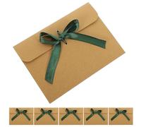 POPETPOP Kraft Paper Envelopes Card Holders 50Pcs Pack with Dark Green Satin Ribbon for Wedding Invitations and Party Stationery