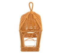 POPETPOP Lamp with Texture Shade Lampshade Gaps Weave Plastic Brown Basket Vintage Boho Pendant Intricate Rattan Material Reducing Glare and Instant Style for Garden and Patio
