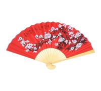 POPETPOP Large 0.5x0.9m Red Fabric Plum Blossom Wall Fan, Chinese Style Decorative Paper Folding Fan for Wedding, Living Room, Photography Background and Celebration Décor