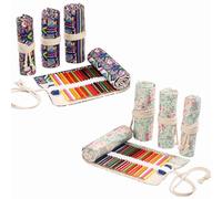 POPETPOP Large Capacity Pencil Case Roll Wrap Rolling Pencil Holder Canvas Pen Storage Organizer with Multiple Slots and Buckle Design Portable Art Supply Bag for Friends Who Love Drawing