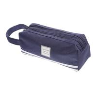 POPETPOP Large Capacity Pencil Case with Dual Zippers Portable Oxford Cloth Pen Pouch for Teachers Students Office Staff Stationery Organizer Bag in Dark Blue
