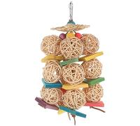 POPETPOP Large Parrot Chewing for Birds Hanging Design Sturdy Wooden Chew with Colourful Pieces Suitable for Strong Chewers and Bird Training